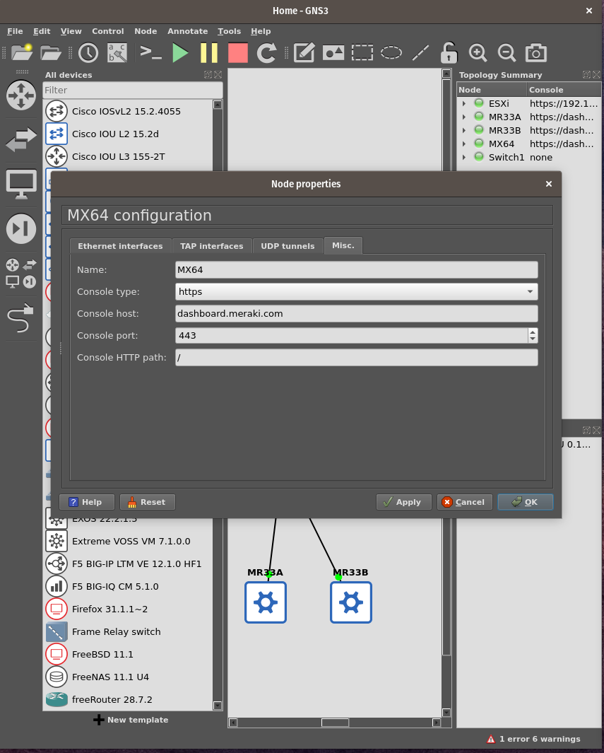 GNS3 Device Properties
